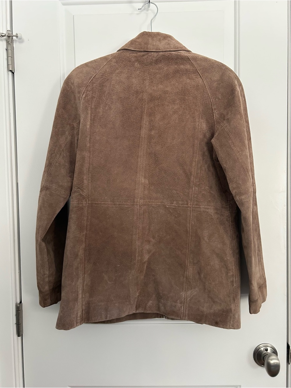 Tan Taupe Genuine Suede Zip Up Leather Jacket - Picture 6 of 8